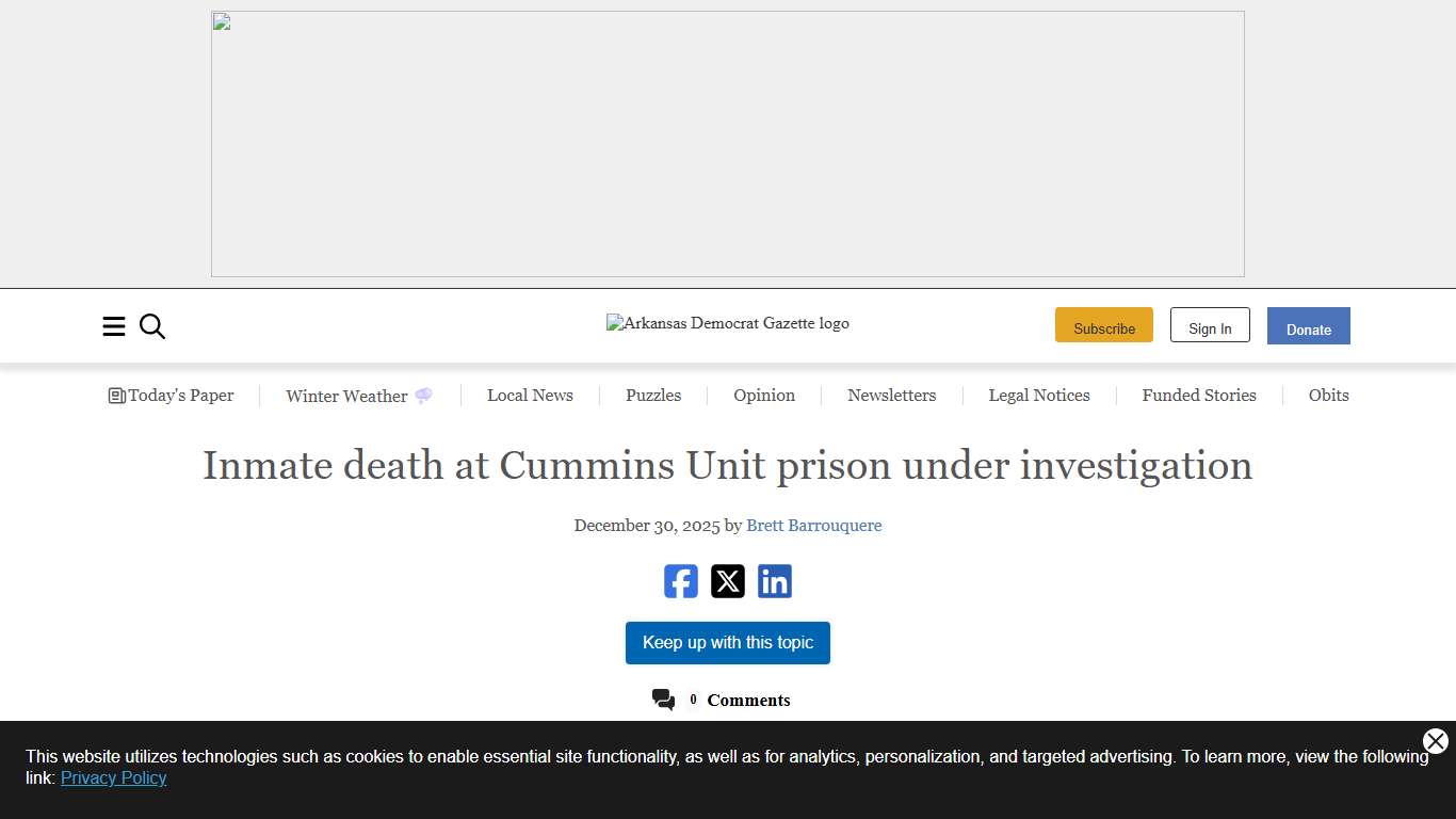 Inmate death at Cummins Unit prison under investigation The Arkansas Democrat-Gazette - Arkansas' Best News Source